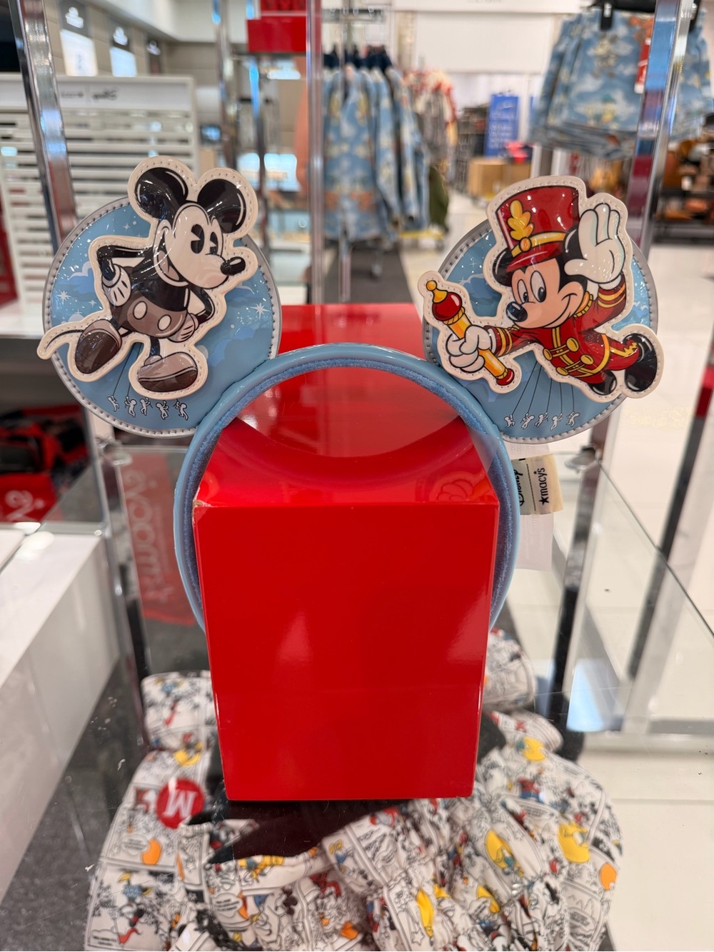Disney Light Blue Mickey Mouse Band Headband Ears with Red & Black Accents